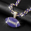 Full Diamond Football Pendant with Colorful Cuban Chain