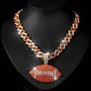 Full Diamond Football Pendant with Colorful Cuban Chain
