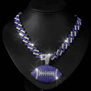 Full Diamond Football Pendant with Colorful Cuban Chain