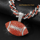 Full Diamond Football Pendant with Colorful Cuban Chain