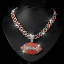 Full Diamond Football Pendant with Colorful Cuban Chain